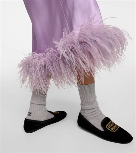 miu miu feather slippers|Black Velvet Slippers .